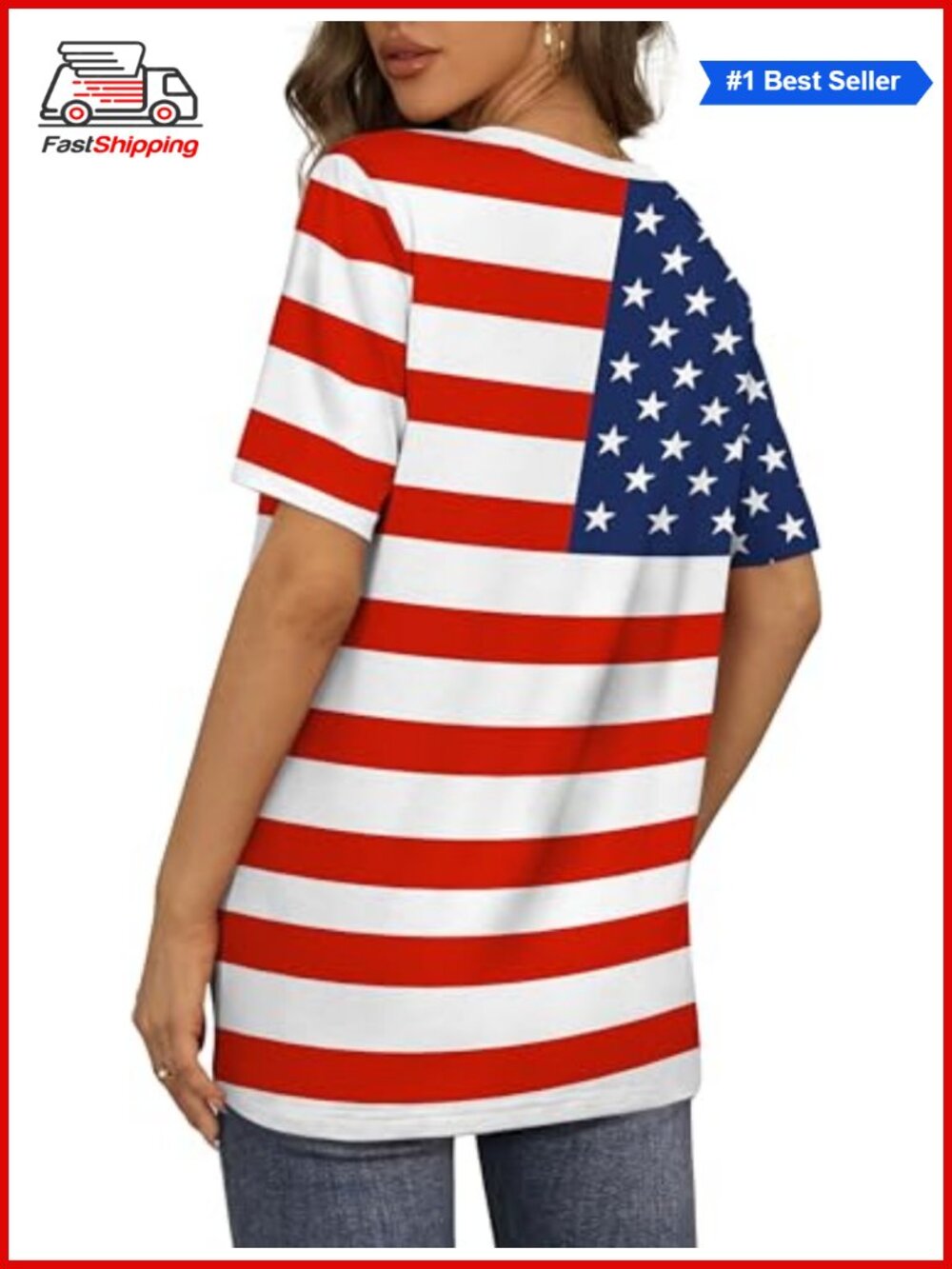 β¨ Aokosor Womens V Neck Short Sleeve Striped T Shirt Casual Loose Summer Top Tee - Picture 5 of 6